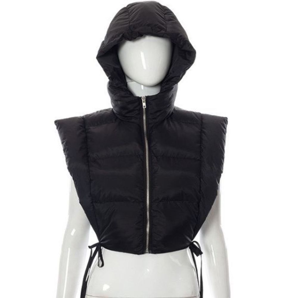 Ladies Futuristic Bubble Sleeveless Cropped Puffer Vest Poncho Jacket Size Large